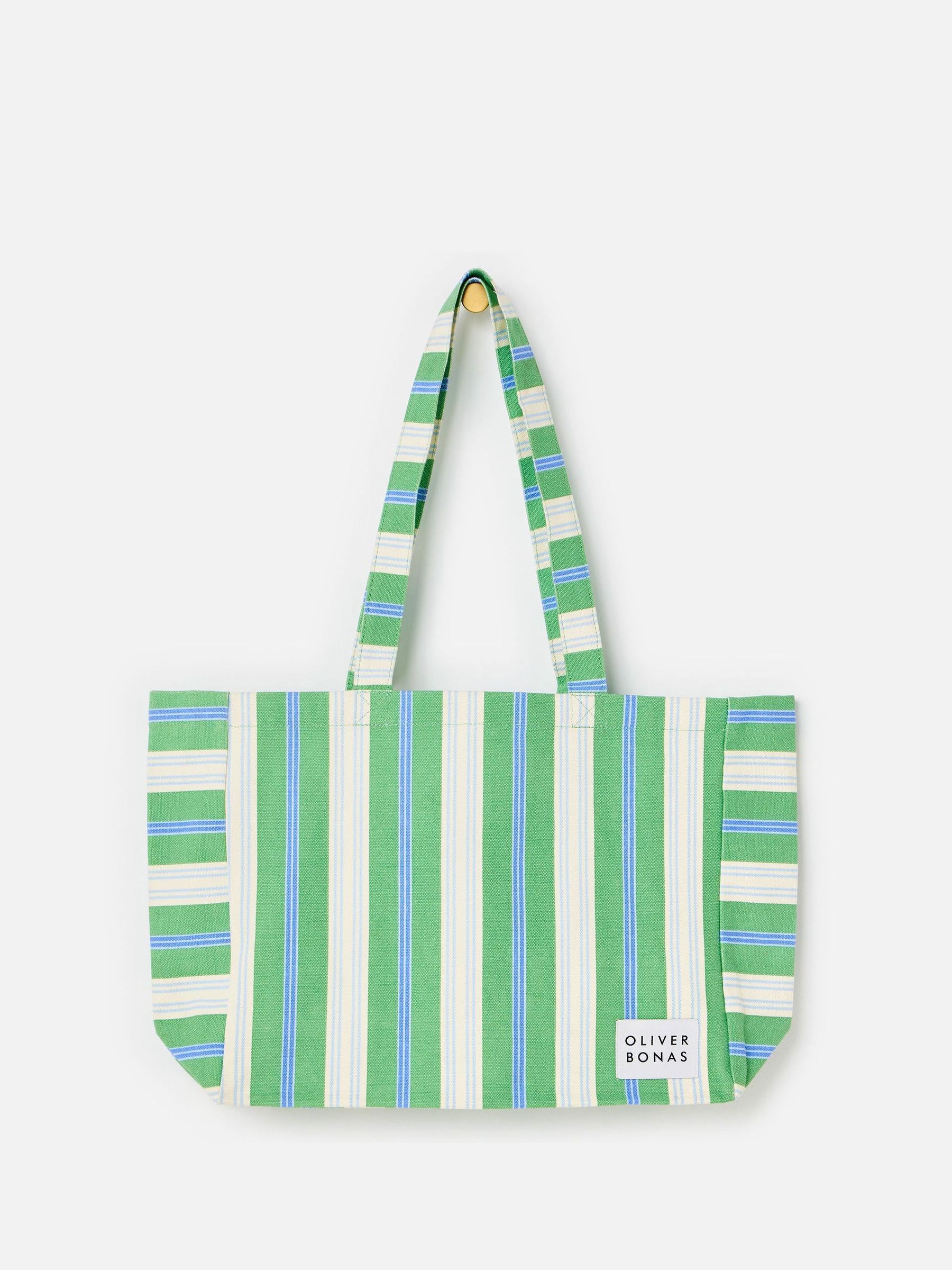 Buy Oliver Bonas Green Striped Logo Fabric Tote Shopper Bag from