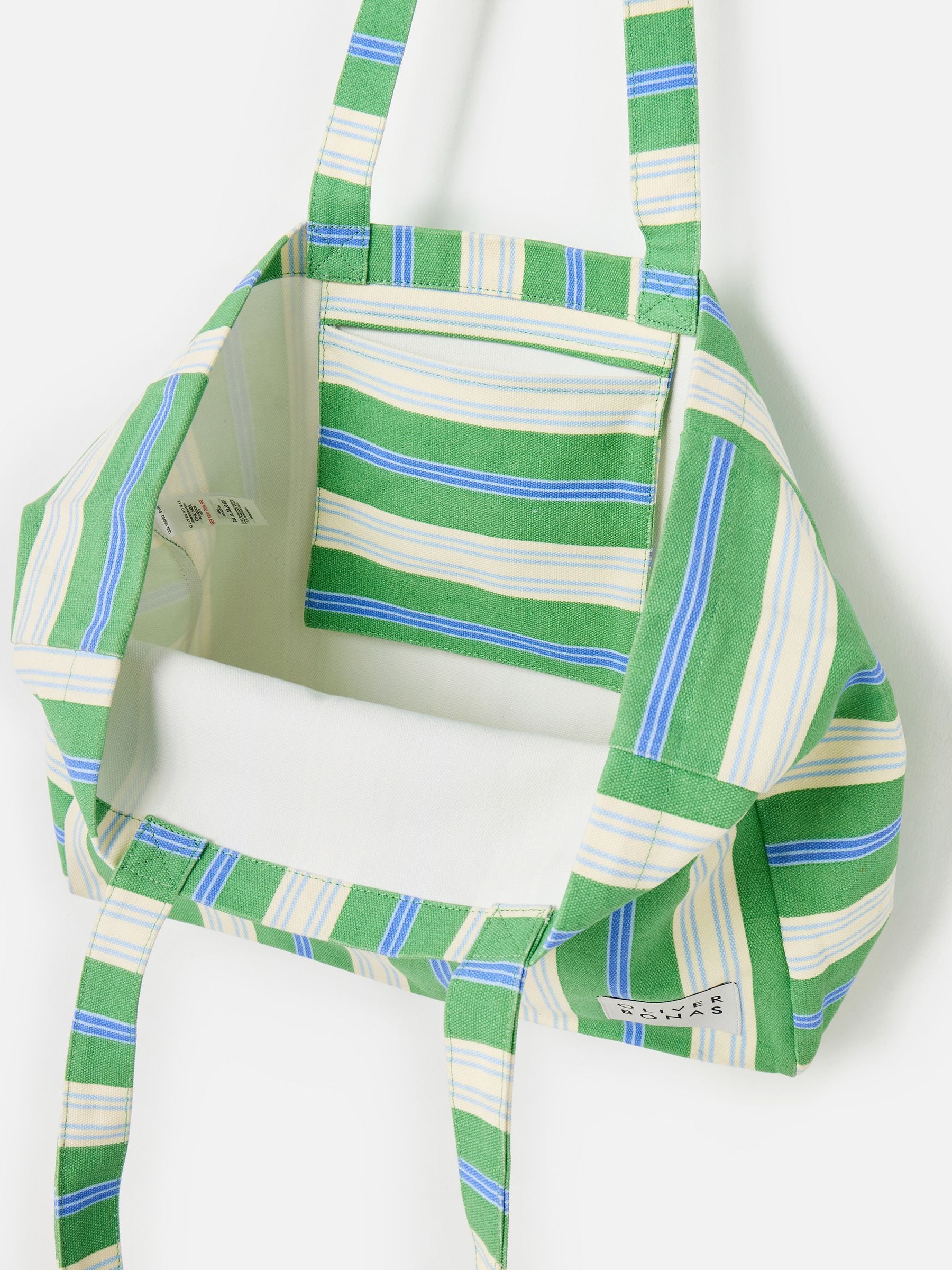 Buy Oliver Bonas Green Striped Logo Fabric Tote Shopper Bag from