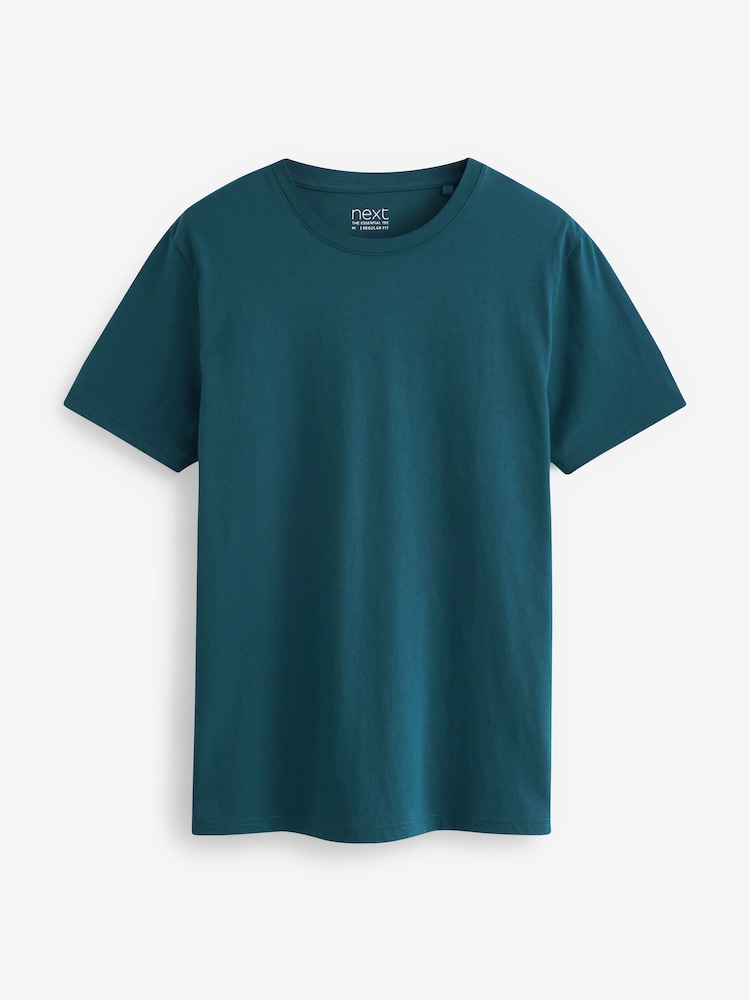 Navy/ Teal/ White/ Black/ Green/ Burgundy Regular Fit Essential Cotton T-Shirts 6 Pack - Image 11 of 17