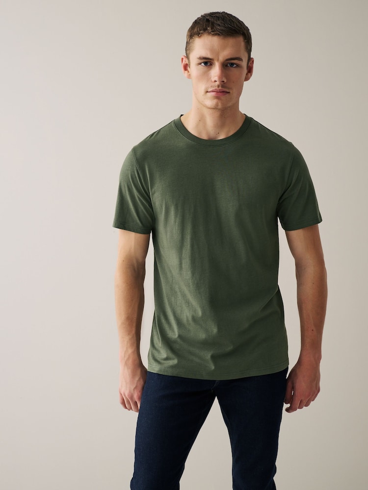 Navy/ Teal/ White/ Black/ Green/ Burgundy Regular Fit Essential Cotton T-Shirts 6 Pack - Image 5 of 17