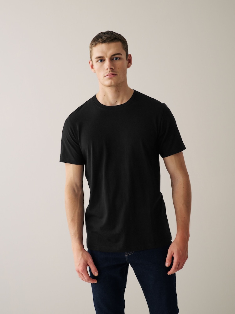 Navy/ Teal/ White/ Black/ Green/ Burgundy Regular Fit Essential Cotton T-Shirts 6 Pack - Image 6 of 17