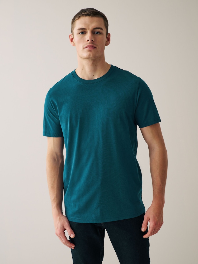 Navy/ Teal/ White/ Black/ Green/ Burgundy Regular Fit Essential Cotton T-Shirts 6 Pack - Image 7 of 17
