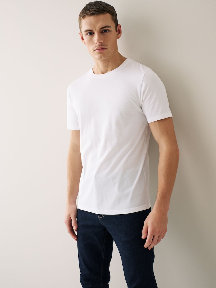 Navy/ Teal/ White/ Black/ Green/ Burgundy Regular Fit Essential Cotton T-Shirts 6 Pack - Image 8 of 17