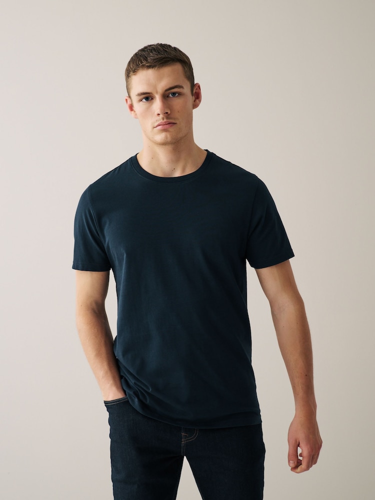 Navy/ Teal/ White/ Black/ Green/ Burgundy Regular Fit Essential Cotton T-Shirts 6 Pack - Image 9 of 17