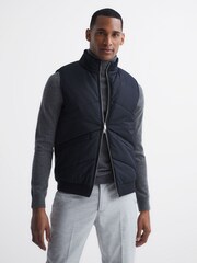 Reiss Navy Maitland Sleeveless Quilted Knitted Gilet - Image 1 of 6