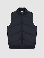Reiss Navy Maitland Sleeveless Quilted Knitted Gilet - Image 2 of 6