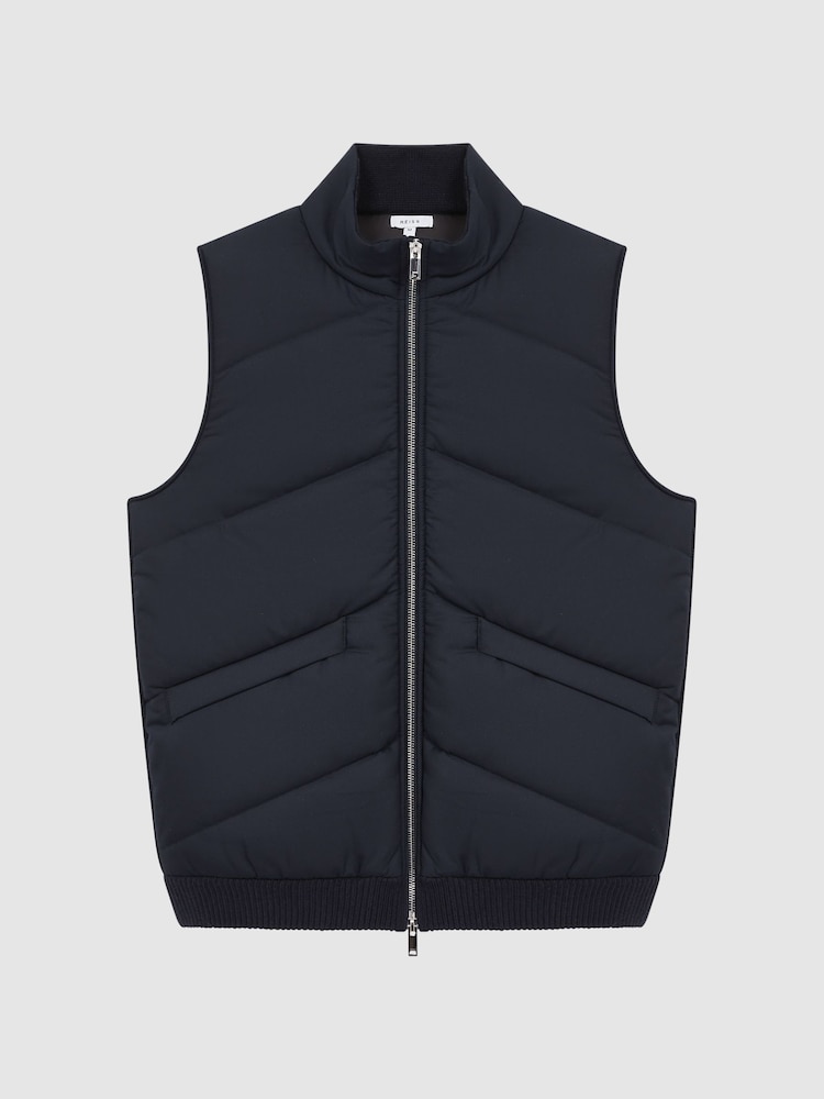 Reiss Navy Maitland Sleeveless Quilted Knitted Gilet - Image 2 of 6