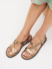 Bronze Forever Comfort® Leather Asymmetrical Flat Sandals - Image 1 of 6