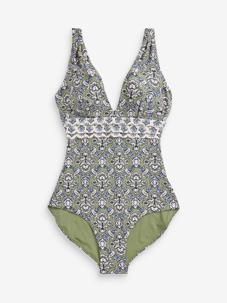 Green Woodblock Plunge Tummy Control Swimsuit - Image 5 of 5
