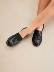 Black Forever Comfort® Leather Tassel Crepe Effect Chunky Loafer Shoes - Image 2 of 8
