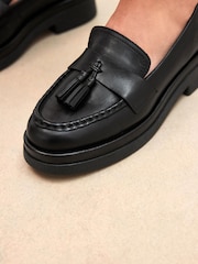 Black Forever Comfort® Leather Tassel Crepe Effect Chunky Loafer Shoes - Image 3 of 8