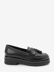 Black Forever Comfort® Leather Tassel Crepe Effect Chunky Loafer Shoes - Image 5 of 8