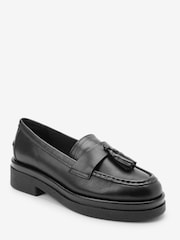Black Forever Comfort® Leather Tassel Crepe Effect Chunky Loafer Shoes - Image 6 of 8