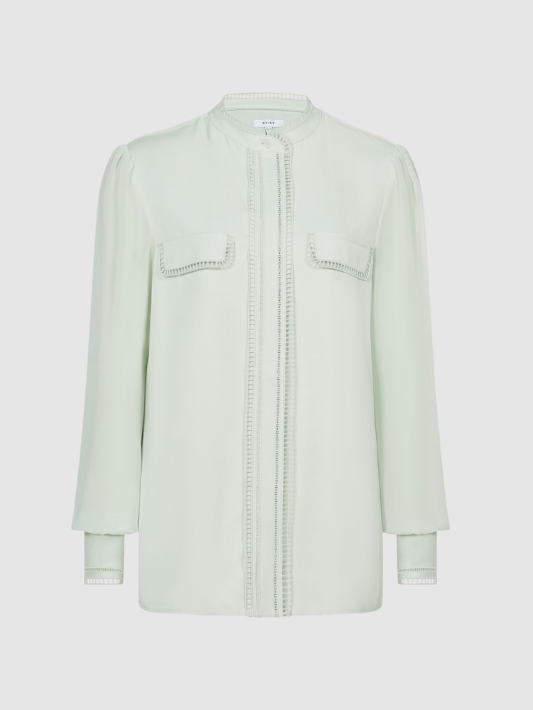 Reiss Aqua Felicia Ladder Trim Detail Blouse - Image 2 of 7
