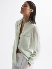 Reiss Aqua Felicia Ladder Trim Detail Blouse - Image 6 of 7
