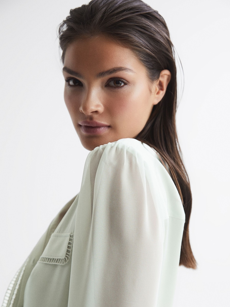 Reiss Aqua Felicia Ladder Trim Detail Blouse - Image 7 of 7