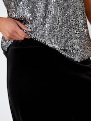 Roman Black Petite Wide Leg Velvet Stretch Trousers - Image 5 of 5