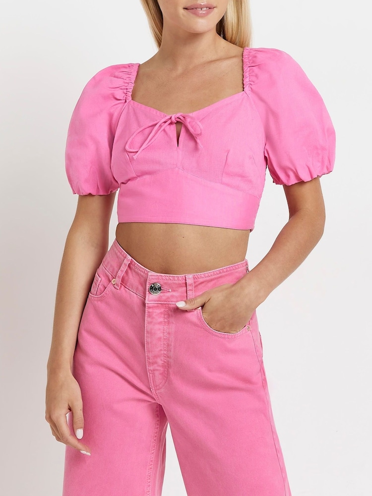 River Island Bright Pink Petite Milkmaid Top - Image 1 of 7