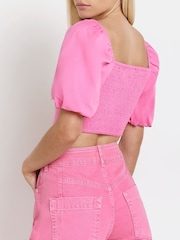 River Island Bright Pink Petite Milkmaid Top - Image 2 of 7