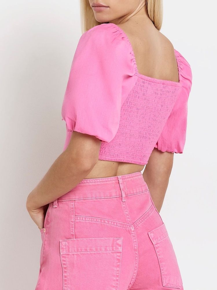 River Island Bright Pink Petite Milkmaid Top - Image 2 of 7