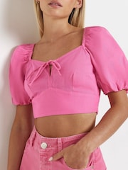 River Island Bright Pink Petite Milkmaid Top - Image 4 of 7