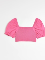 River Island Bright Pink Petite Milkmaid Top - Image 6 of 7