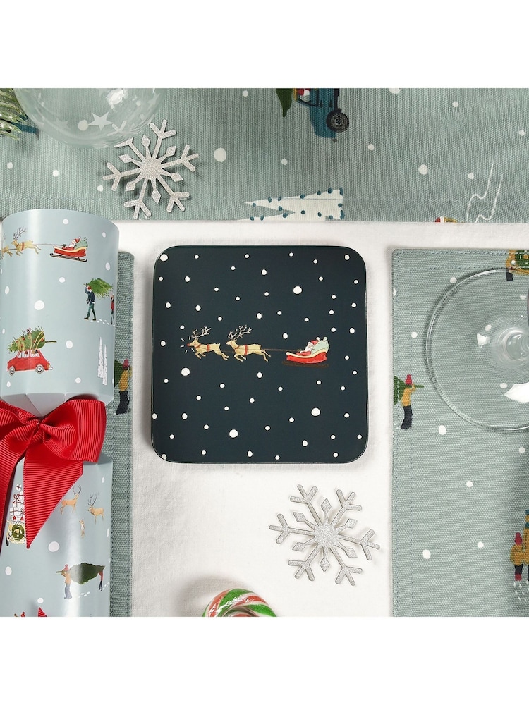 Sophie Allport Set of 4 Blue Home For Christmas Coasters - Image 1 of 2