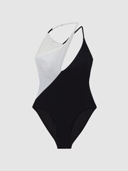 Reiss Black/White Leighton Asymmetric Colourblock Swimsuit - Image 2 of 4