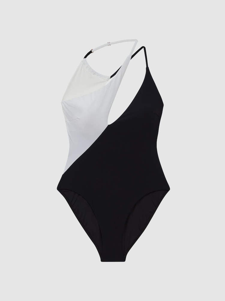 Reiss Black/White Leighton Asymmetric Colourblock Swimsuit - Image 2 of 4