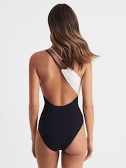 Reiss Black/White Leighton Asymmetric Colourblock Swimsuit - Image 4 of 4
