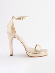 Gold Signature Leather Platform Sandals - Image 3 of 8
