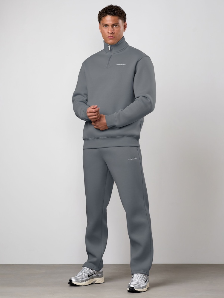 Gym King Grey Fundamental Linear Straight Leg Joggers - Image 1 of 4 Gym King Grey Fundamental Linear Straight Leg Joggers - Image 1 of 4