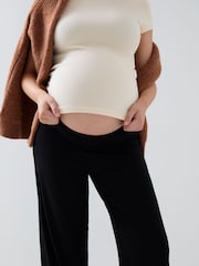 Jojo Maman Bébé Black Maternity Jersey Fold Over Waist Trousers - Image 5 of 6