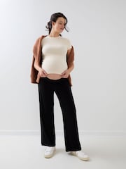 Jojo Maman Bébé Black Maternity Jersey Fold Over Waist Trousers - Image 6 of 6