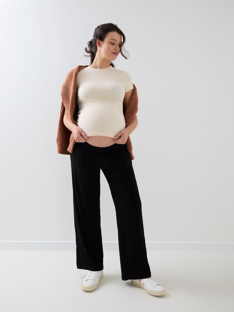 Jojo Maman Bébé Black Maternity Jersey Fold Over Waist Trousers - Image 6 of 6 Jojo Maman Bébé Black Maternity Jersey Fold Over Waist Trousers - Image 6 of 6