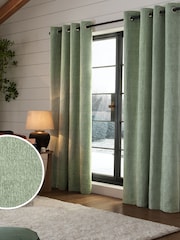 Green Sage Heavyweight Chenille Eyelet Super Thermal Curtains - Image 1 of 7