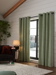Green Sage Heavyweight Chenille Eyelet Super Thermal Curtains - Image 2 of 7