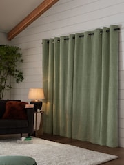 Green Sage Heavyweight Chenille Eyelet Super Thermal Curtains - Image 5 of 7
