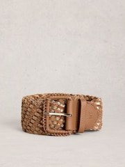 White Stuff Brown Leather Wide Weave Belt - Image 1 of 3