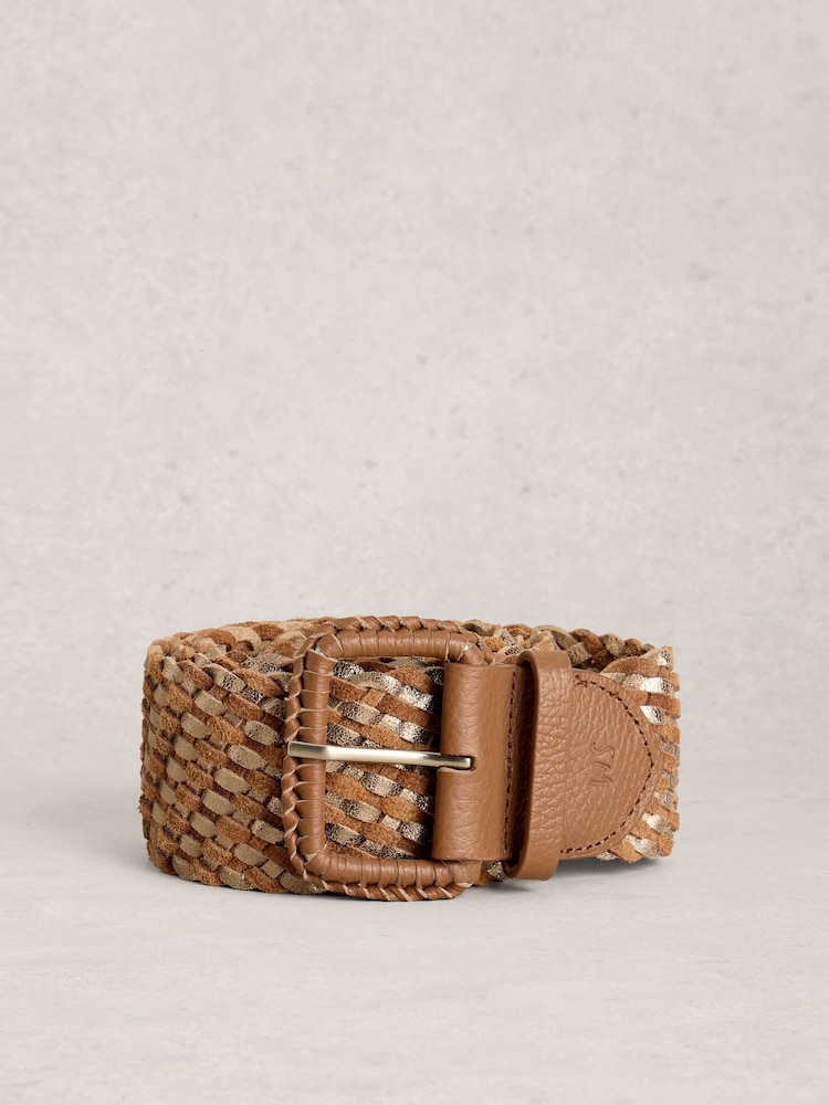White Stuff Brown Leather Wide Weave Belt - Image 1 of 3