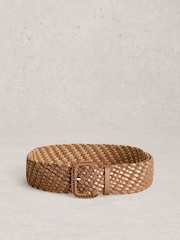 White Stuff Brown Leather Wide Weave Belt - Image 2 of 3