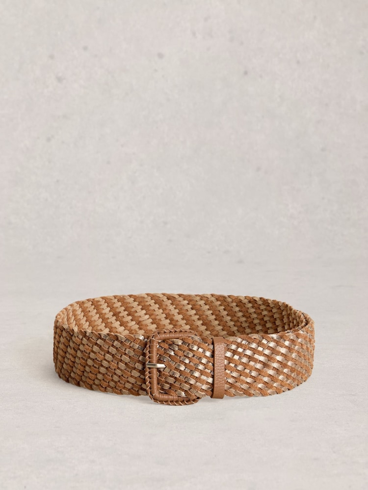 White Stuff Brown Leather Wide Weave Belt - Image 2 of 3