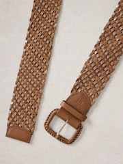 White Stuff Brown Leather Wide Weave Belt - Image 3 of 3