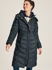 Joules Pembury Navy Blue Showerproof Long Padded Coat With Hood - Image 1 of 1