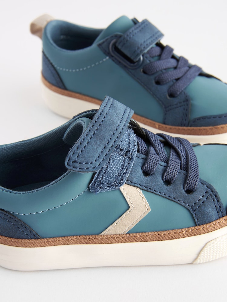 Navy Blue/White Standard Fit (F) Touch Fastening Chevron Trainers - Image 3 of 5