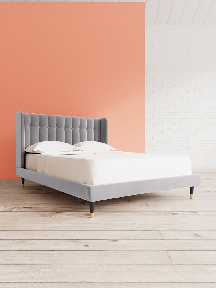 Swoon Easy Velvet Silver Grey Kipling Bed - Image 1 of 7