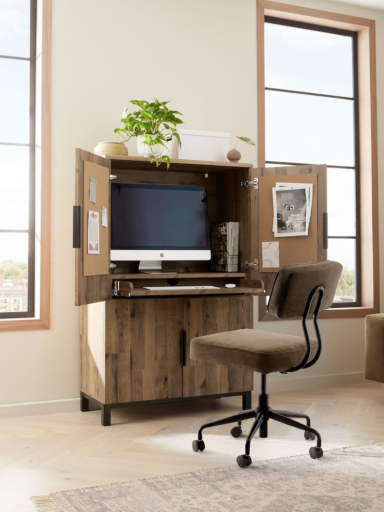 Dark Natural Bronx Oak Effect Hideaway Desk - Image 1 of 12 Dark Natural Bronx Oak Effect Hideaway Desk - Image 1 of 12