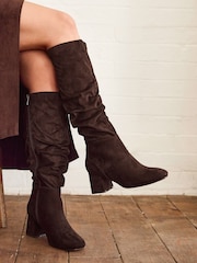 Linzi Brown Inferno Wide Fit Ruched High Leg Boots - Image 1 of 5