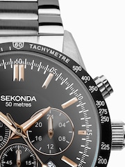 Sekonda Mens Stainless Steel Bracelet Black Chronograph Watch - Image 5 of 7