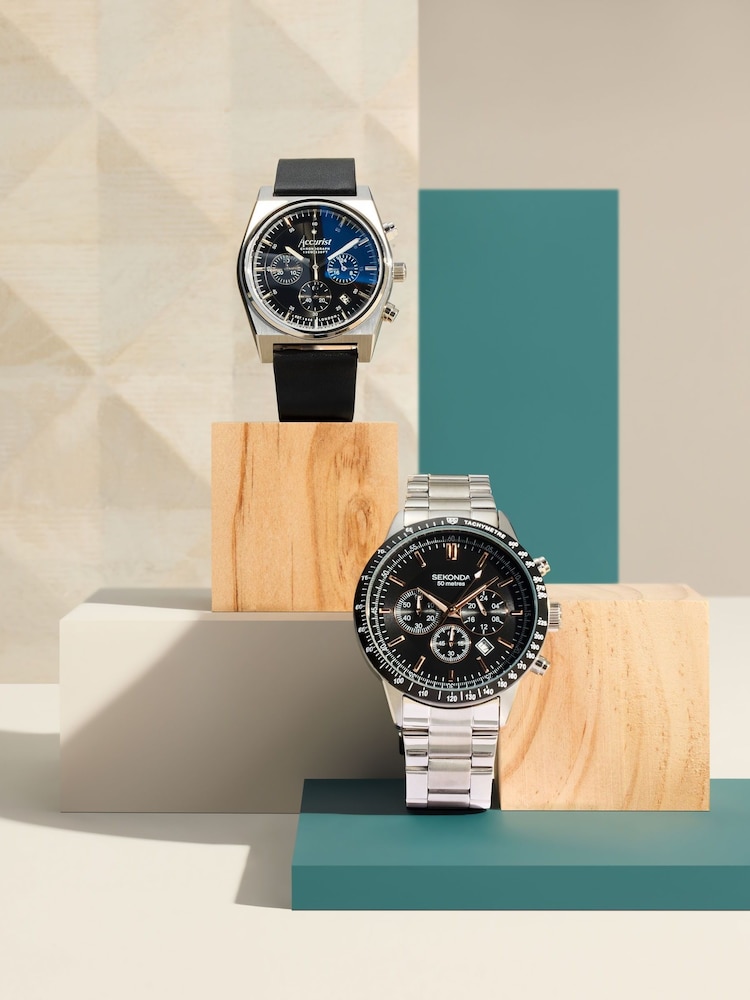 Sekonda Mens Stainless Steel Bracelet Black Chronograph Watch - Image 7 of 7